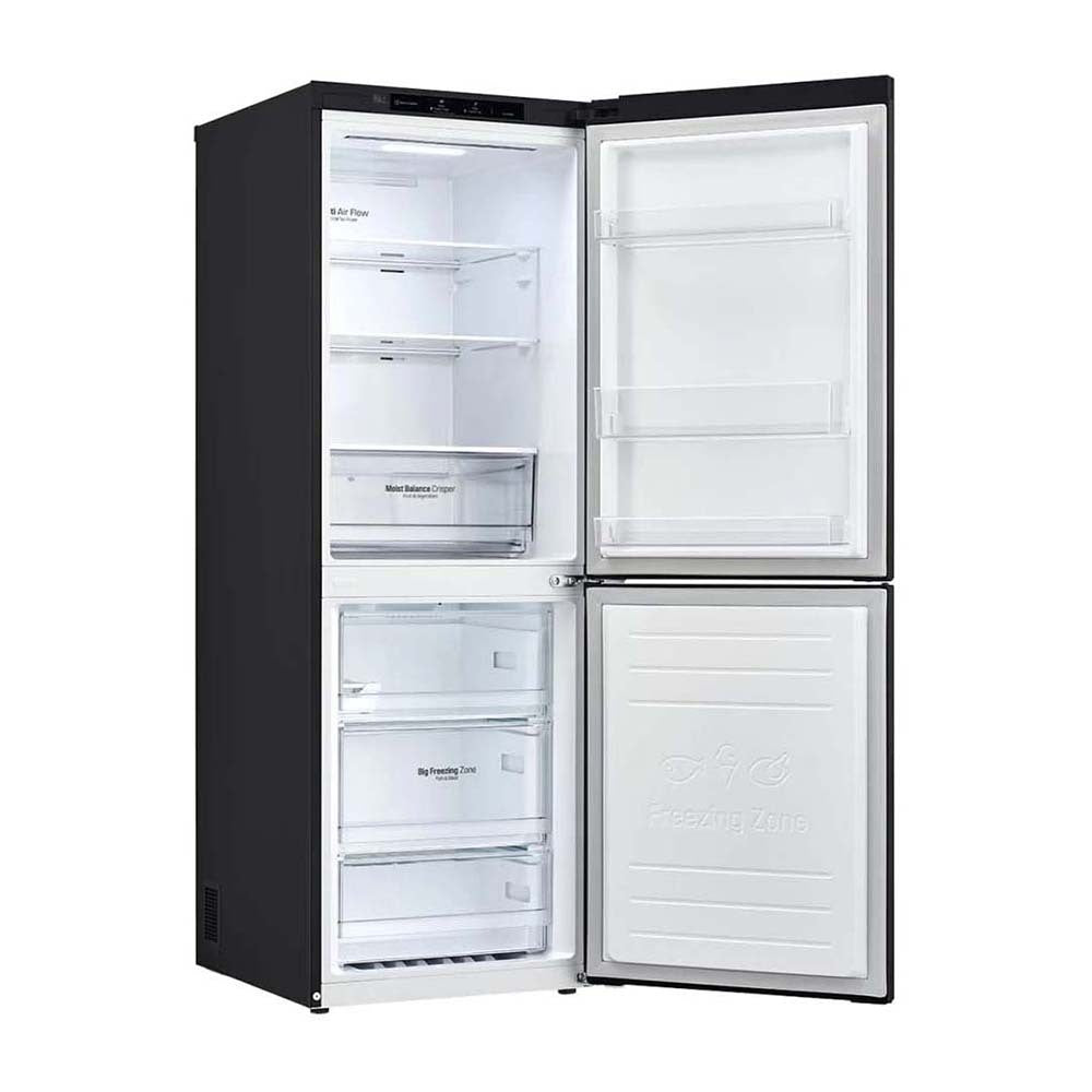 LG 306L Bottom Mount Fridge Matte Black GB-335MBL, Front right view with door open 2