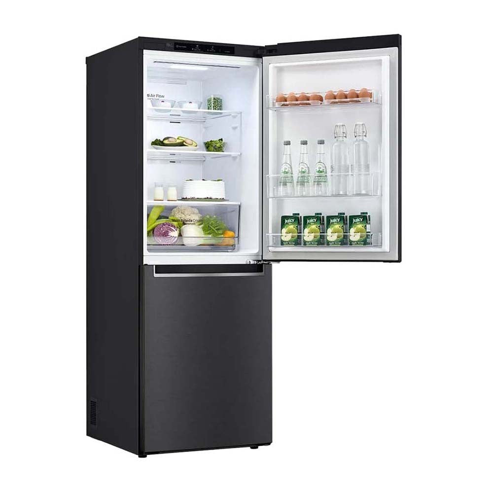 LG 306L Bottom Mount Fridge Matte Black GB-335MBL, Front right view with single door open