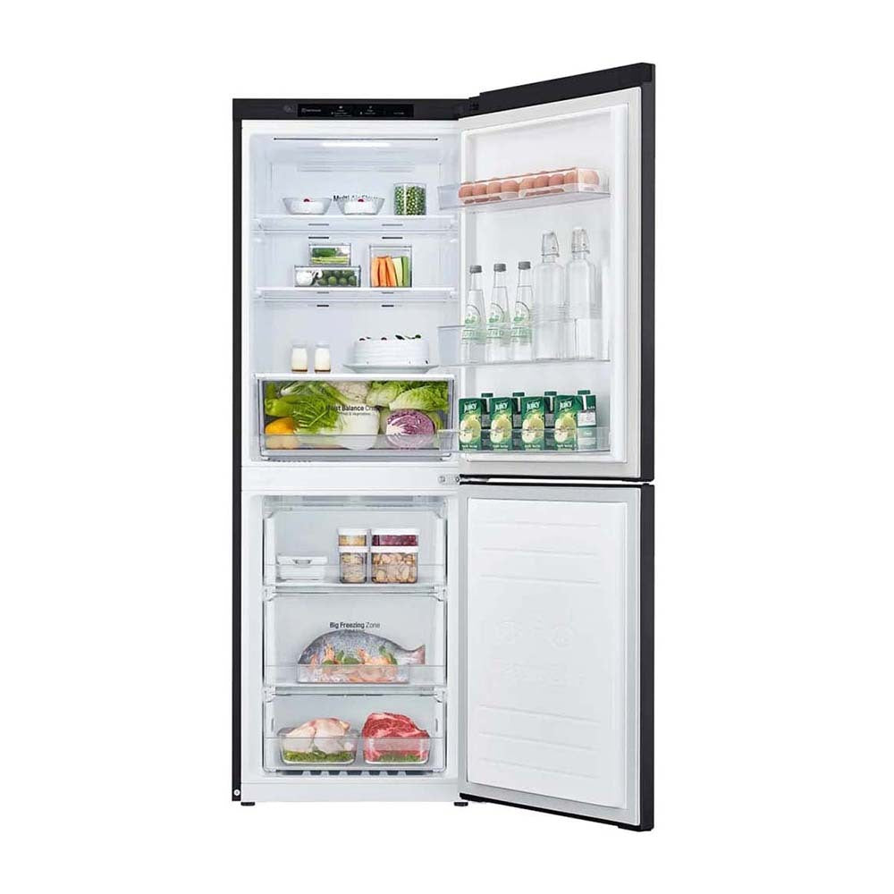 LG 306L Bottom Mount Fridge Matte Black GB-335MBL, Front view with door open