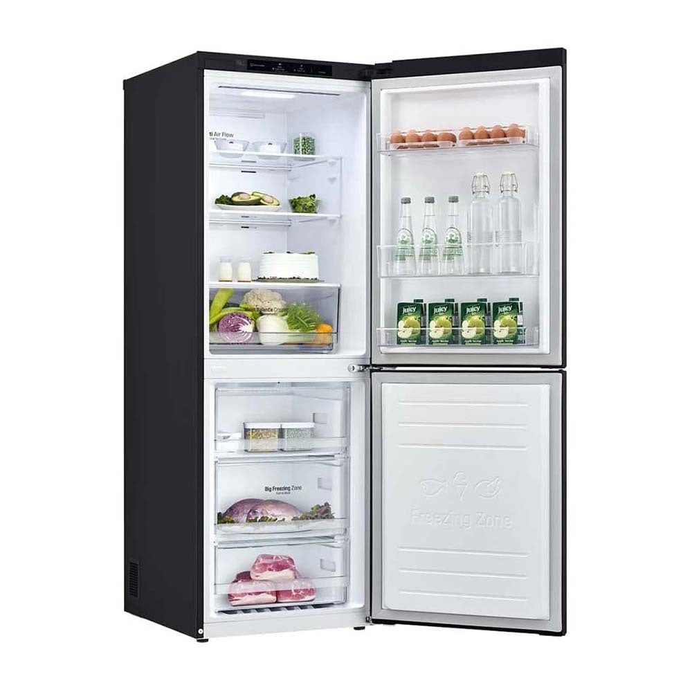 LG 306L Bottom Mount Fridge Matte Black GB-335MBL, Front right view with door open