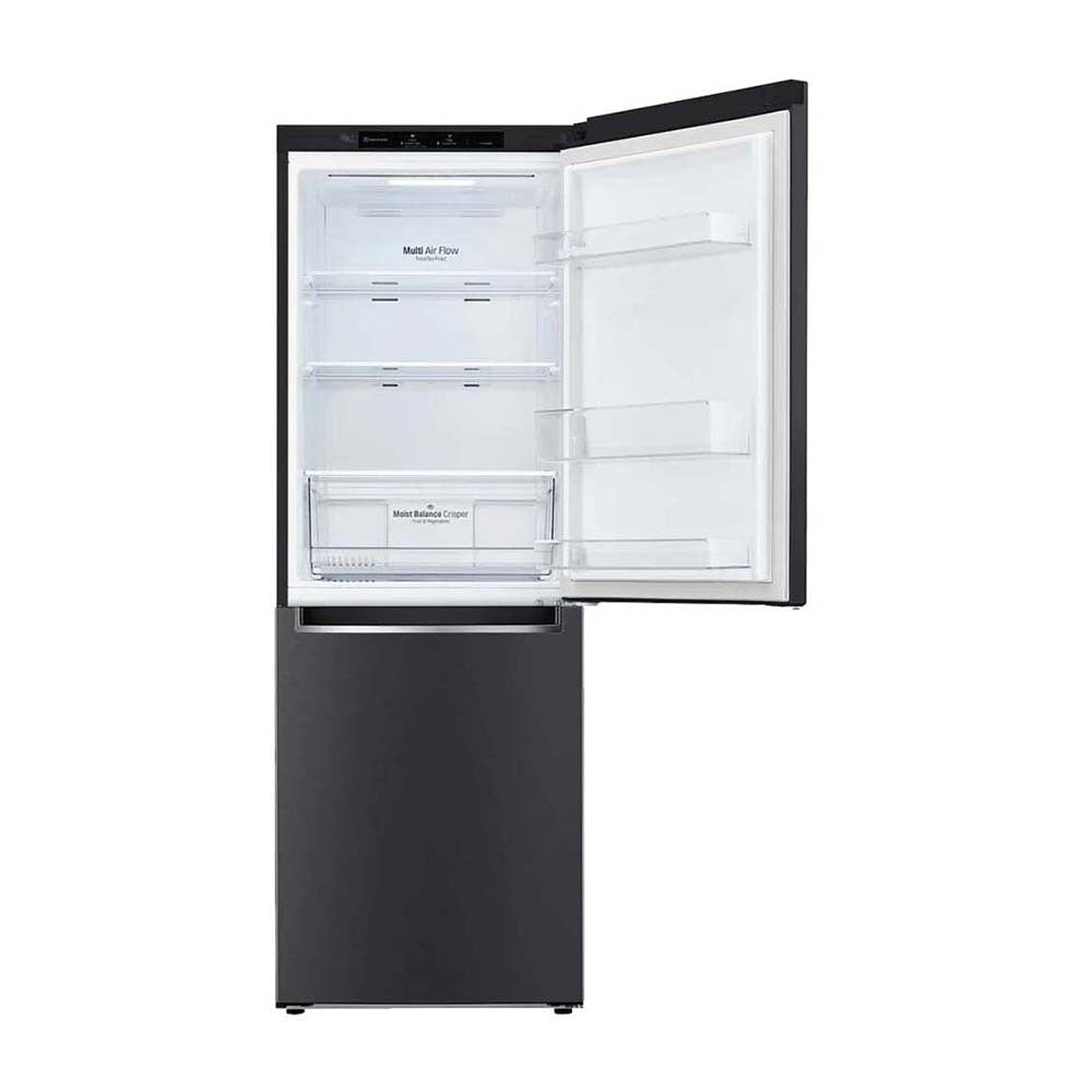 LG 306L Bottom Mount Fridge Matte Black GB-335MBL, Front single door open view 2