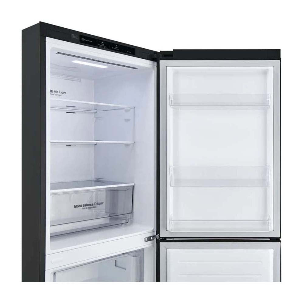 LG 306L Bottom Mount Fridge Matte Black GB-335MBL, Front right view with both doors open