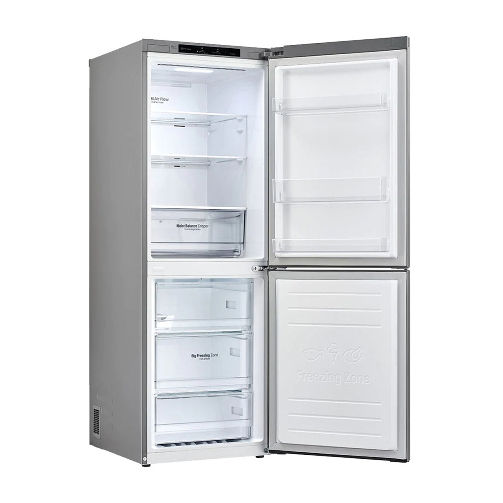 LG 306L Bottom Mount Fridge Stainless Steel GB-335PL, Front view with open door