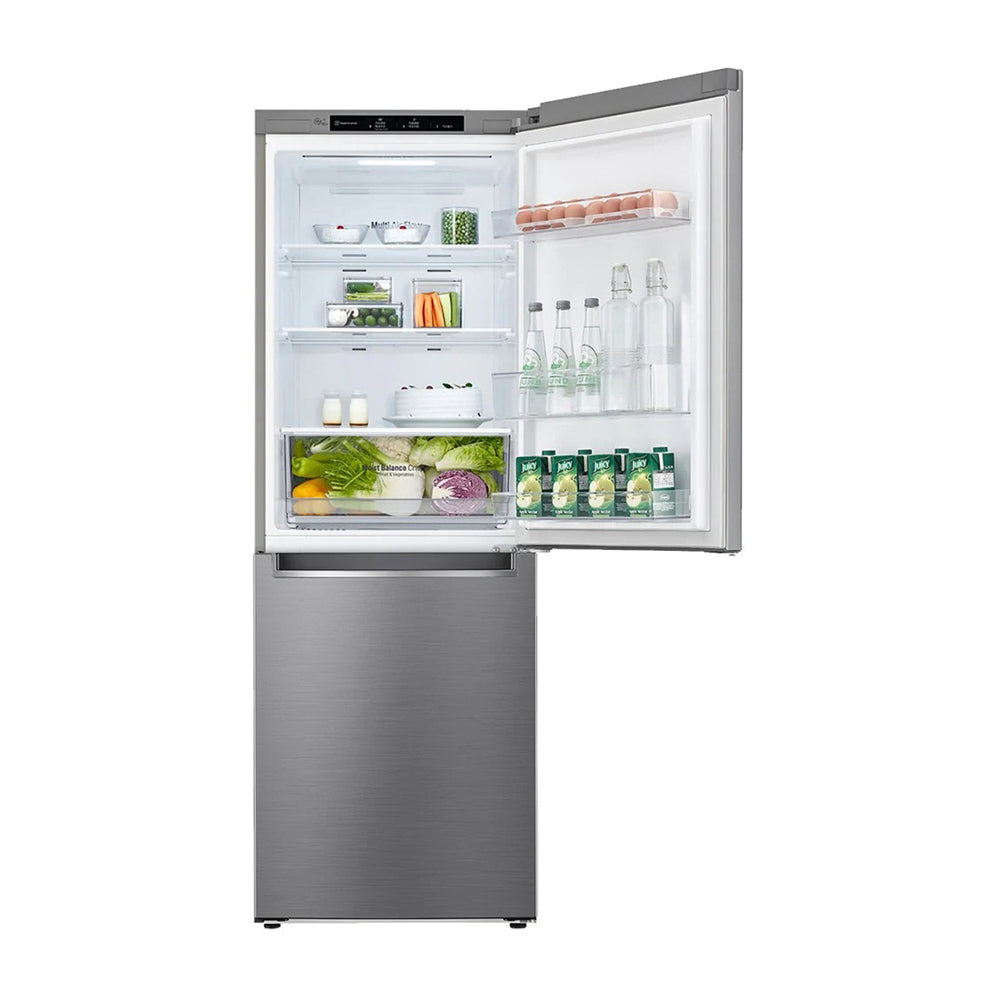 LG 306L Bottom Mount Fridge Stainless Steel GB-335PL, Front view with open top