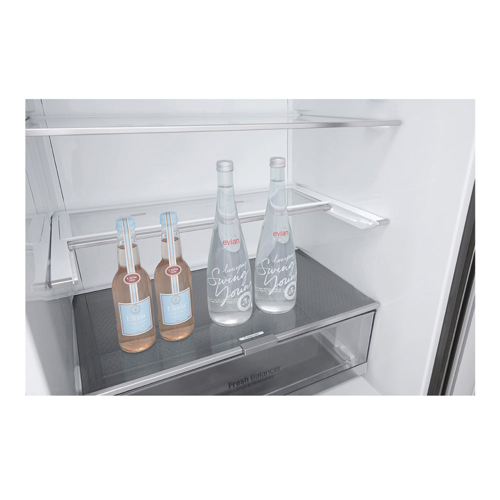 LG 420L Bottom Mount Fridge Stainless Steel GB-455PL, Glass shelf view 