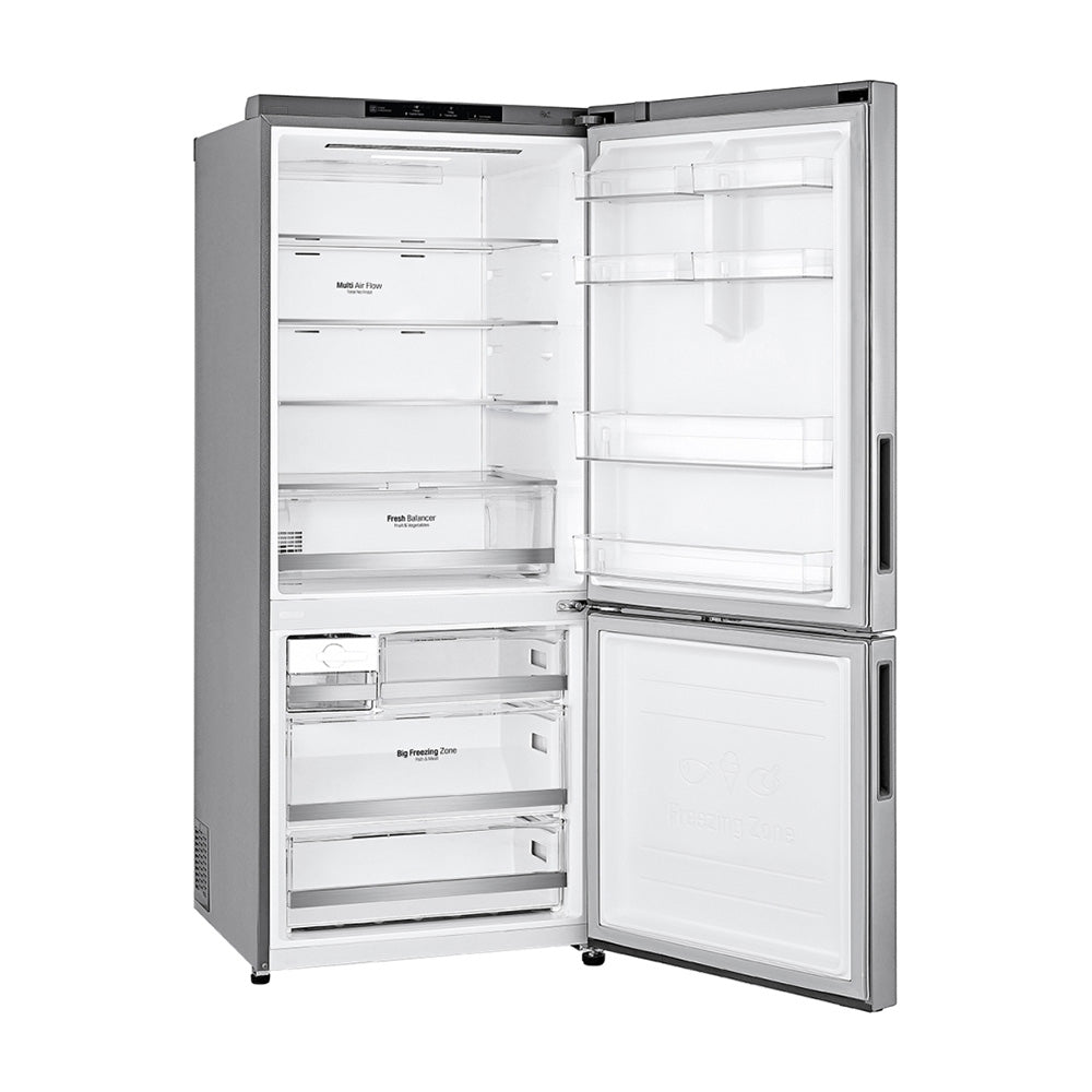 LG 420L Bottom Mount Fridge Stainless Steel GB-455PL, Fridge front right view with open door