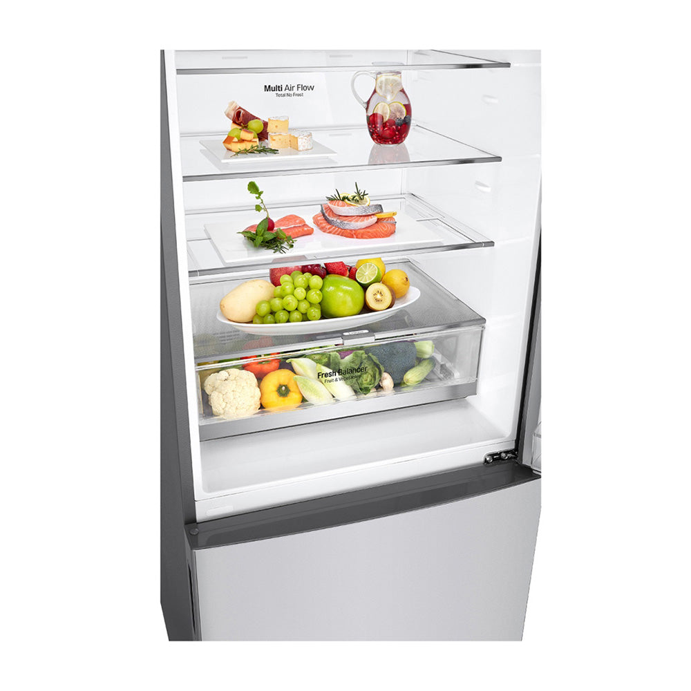 LG 420L Bottom Mount Fridge Stainless Steel GB-455PL, Glass shelf view 