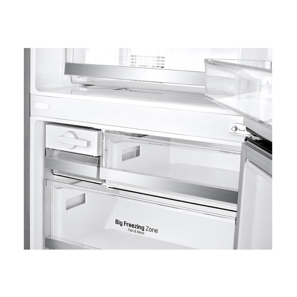 LG 420L Bottom Mount Fridge Stainless Steel GB-455PL, Bottom freezer view with open door