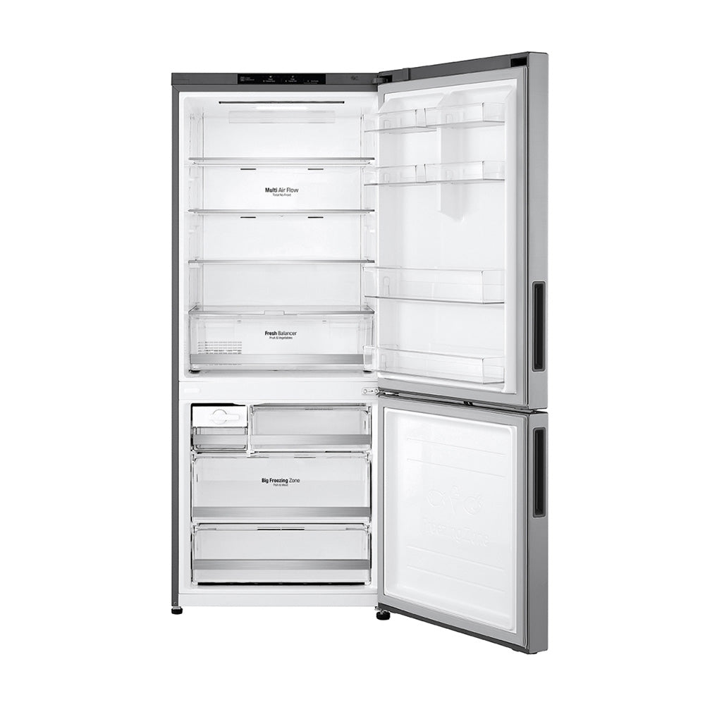 LG 420L Bottom Mount Fridge Stainless Steel GB-455PL, Front view with door open