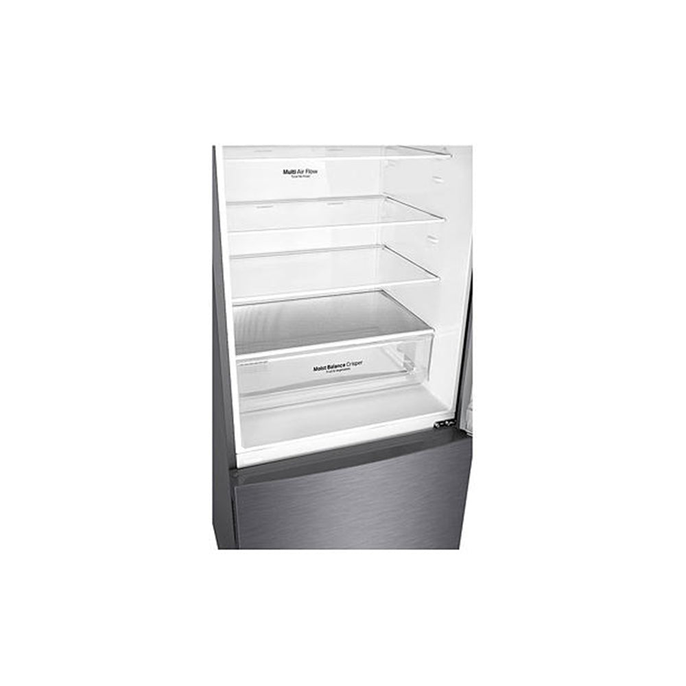 LG 420L Bottom Mount Fridge Dark Graphite GB-455UPLE, Glass shelf and vegetable crisper drawer view