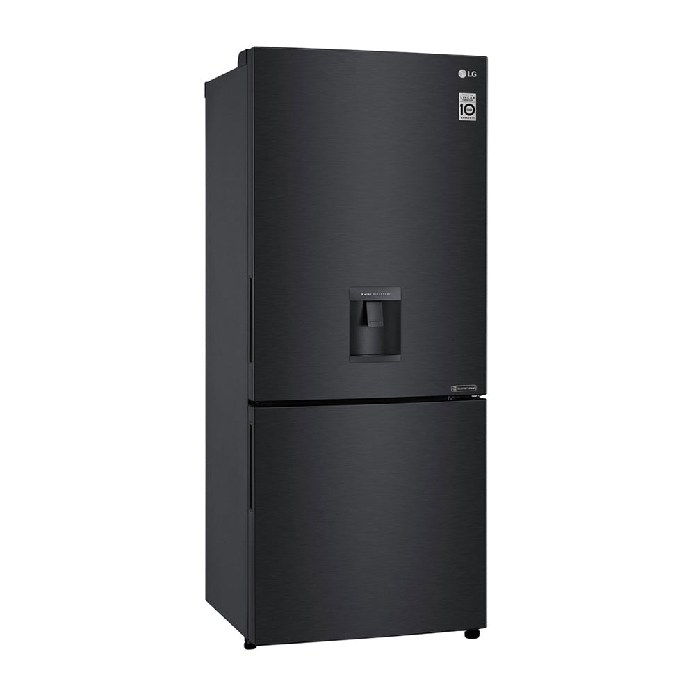 LG 420L Bottom Mount Non-Plumbed Fridge Matte Black GB-W455MBL, Front right view