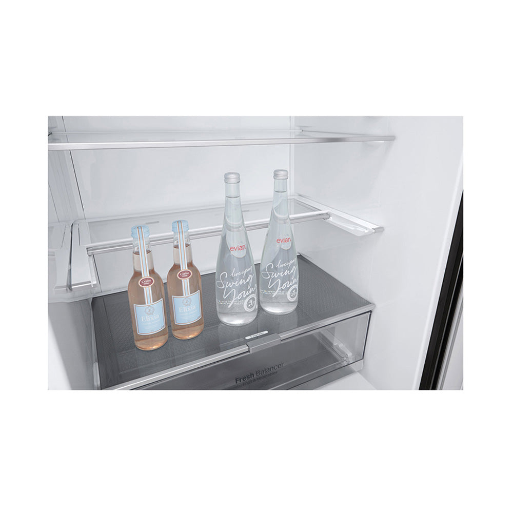 LG 420L Bottom Mount Non-Plumbed Fridge Matte Black GB-W455MBL, Vegetable crisper drawer view 