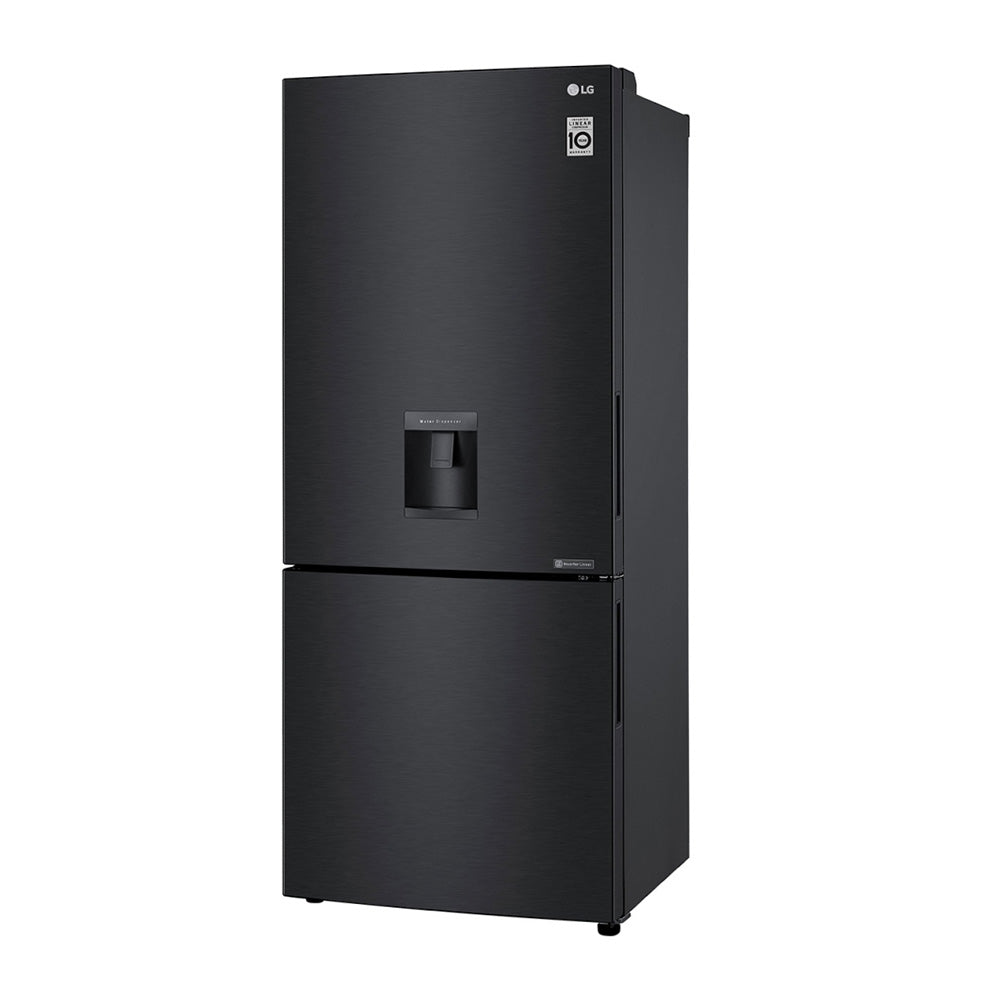 LG 420L Bottom Mount Non-Plumbed Fridge Matte Black GB-W455MBL, Front left view