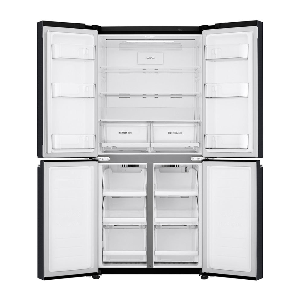 LG GF-B590MBL 530L French Door Fridge Matte Black Steel, Front view with all doors open