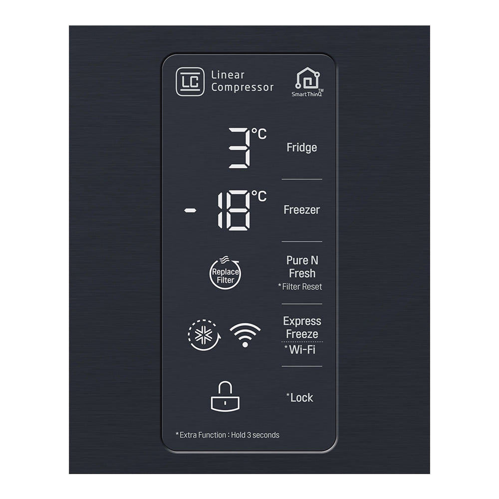 LG GF-B590MBL 530L French Door Fridge Matte Black Steel, Temperature panel perspective view