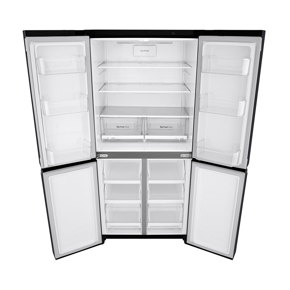 LG GF-B590MBL 530L French Door Fridge Matte Black Steel, Front top view with all doors open