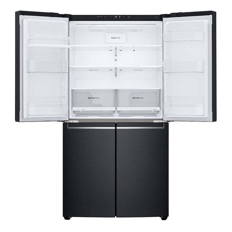 LG 664L French Door Fridge Matte Black GF-B730MBL, Front right view with 2 doors open