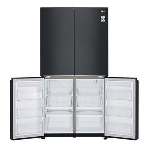 LG 664L French Door Fridge Matte Black GF-B730MBL, Front right view with bottom doors open