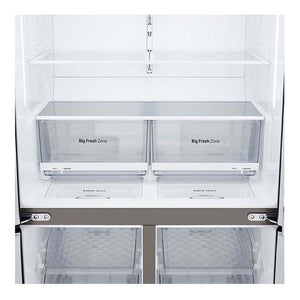 LG 664L French Door Fridge Matte Black GF-B730MBL, Glass shelf and vegetable crisper drawer view 