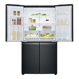 LG 664L French Door Fridge Matte Black GF-B730MBL, Front right view with 2 doors open