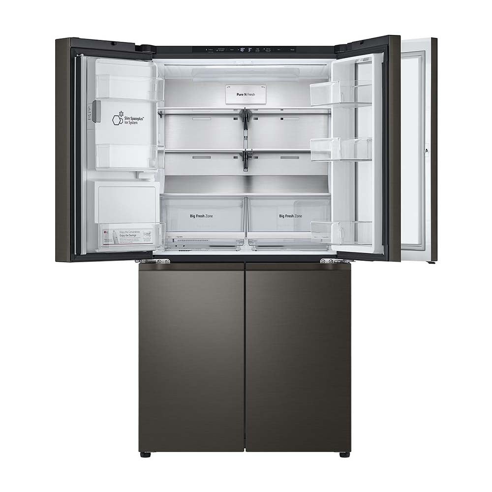 LG 638L Door in Door French Door Fridge Black Steel GF-D700BSLC, Front view with top 2 door open