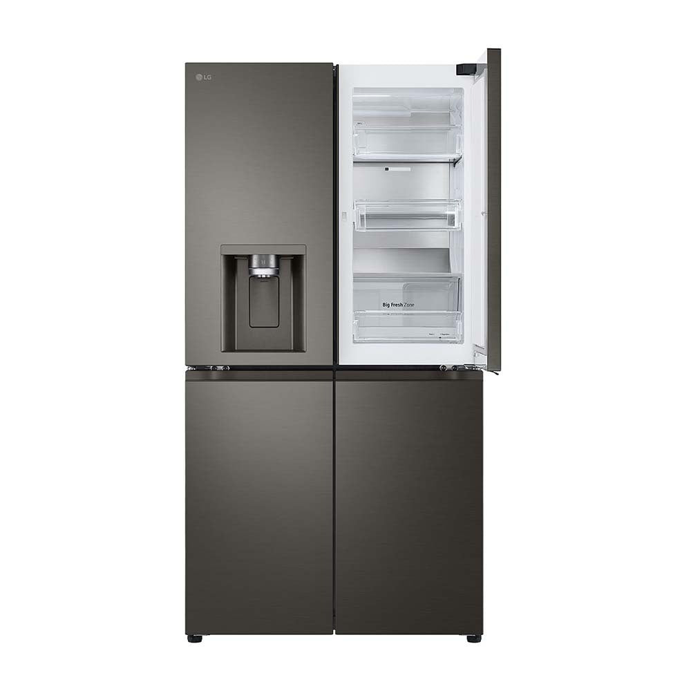 LG 638L Door in Door French Door Fridge Black Steel GF-D700BSLC, Front view with top single door open