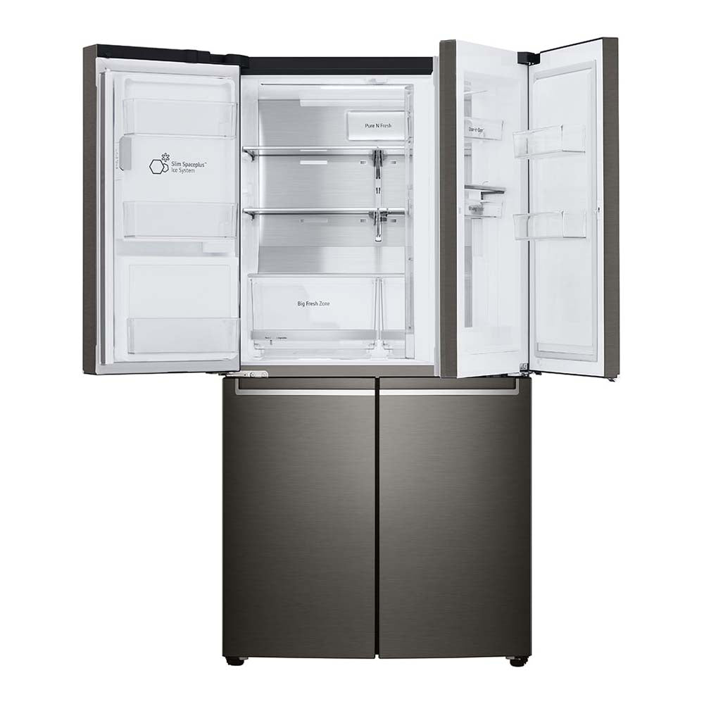 LG 637L French Door Fridge Black Steel GF-D706BSL, Front view with top two open door