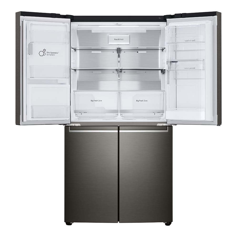 LG 637L French Door Fridge Black Steel GF-D706BSL, Front view with top two open door