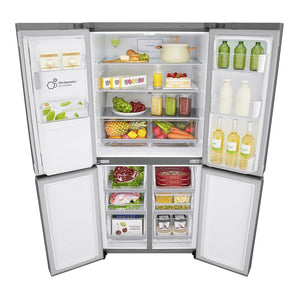 LG 506L Slim Stainless-Steel French Door Refrigerator GF-L570PL, Front top view with open doors, a view full of groceries, food and bottles