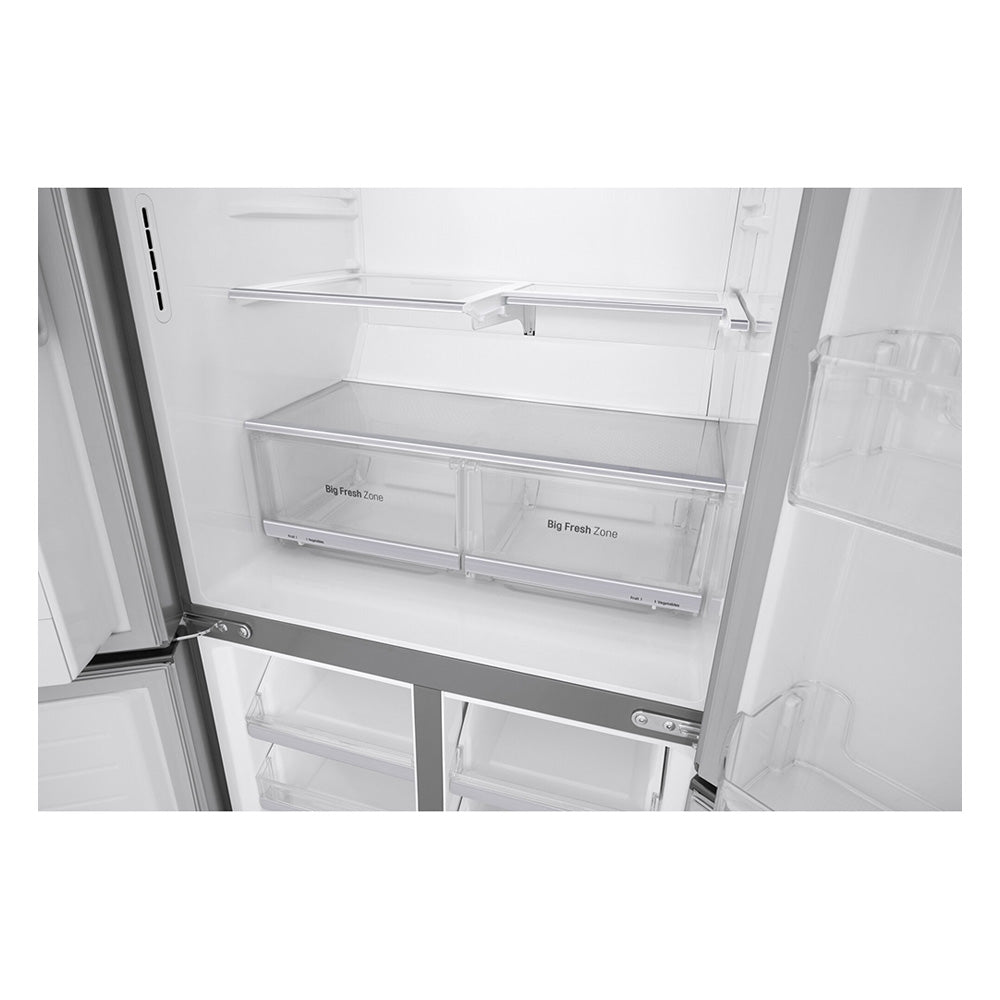 LG 506L Slim Stainless-Steel French Door Refrigerator GF-L570PL, Glass shelf and vegetable crisper drawer view 