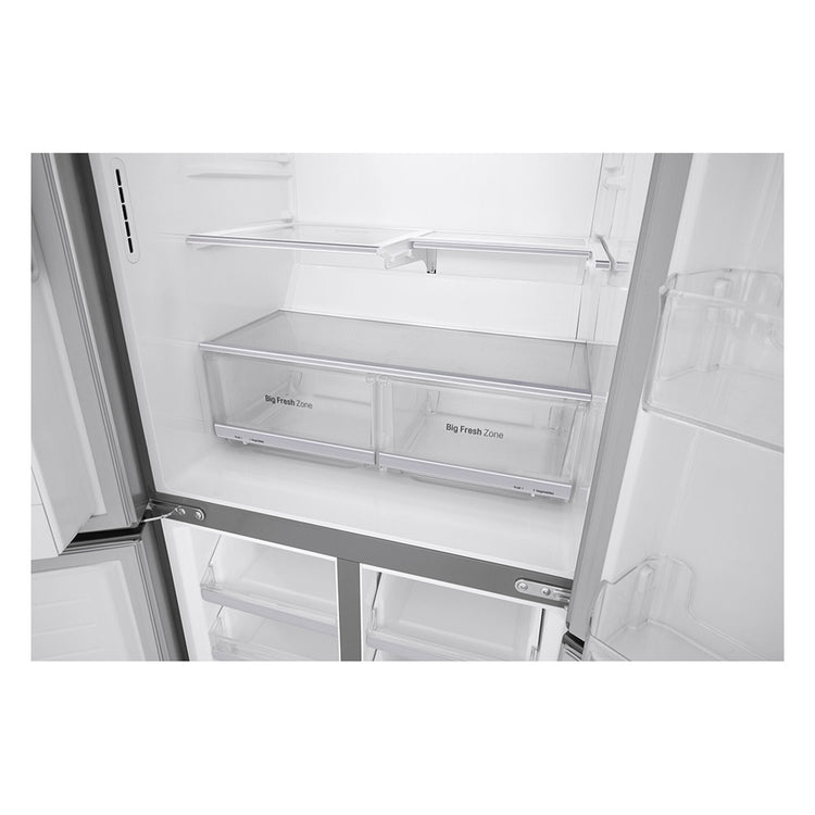 LG 506L Slim Stainless-Steel French Door Refrigerator GF-L570PL, Glass shelf and vegetable crisper drawer view 