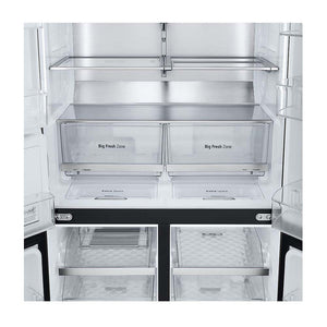 LG 642L InstaView French Door Fridge Black Steel GF-V700BSLC, Glass shelf and vegetable crisper drawer view 