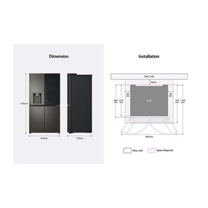 LG 642L InstaView French Door Fridge Black Steel GF-V700BSLC, Dimensions