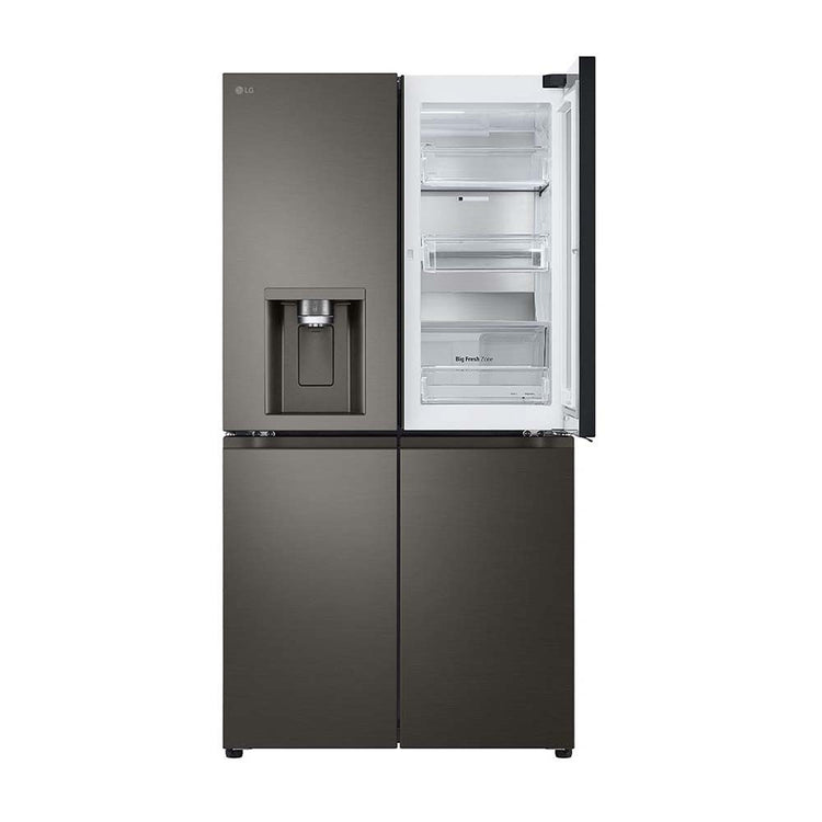 LG 642L InstaView French Door Fridge Black Steel GF-V700BSLC, Front view with single top door open view