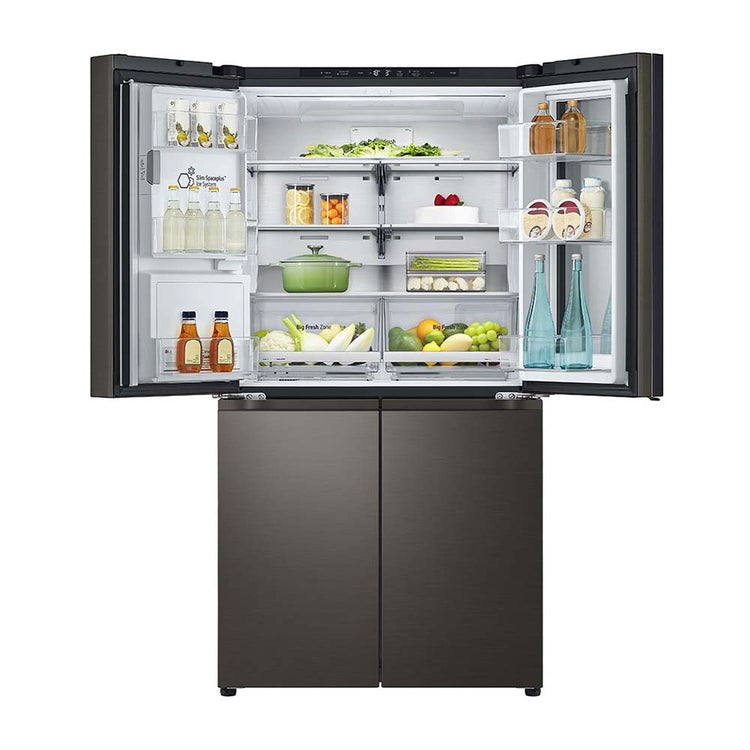 LG 642L InstaView French Door Fridge Black Steel GF-V700BSLC, Front view with both top doors open view