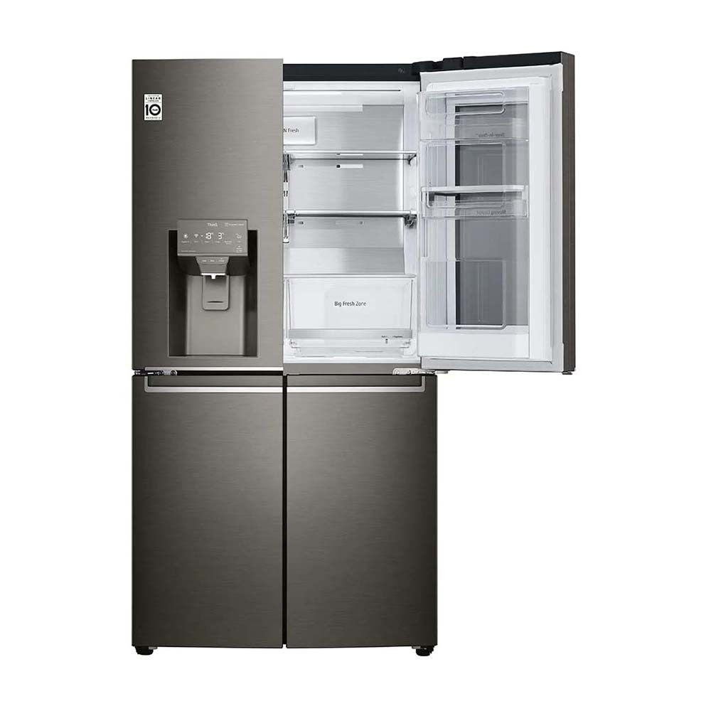 LG 637L InstaView French Door Fridge Black Steel GF-V706BSL, Front view with top single door open