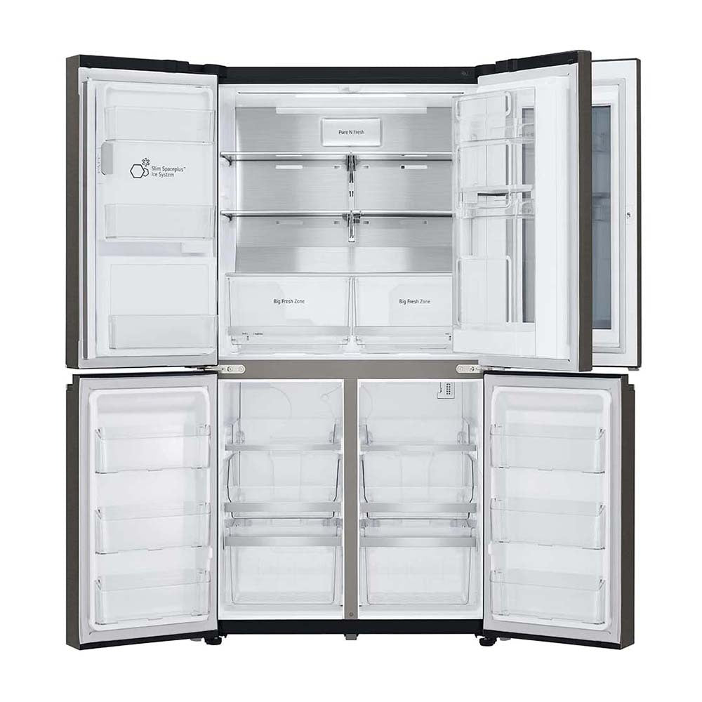 LG 637L InstaView French Door Fridge Black Steel GF-V706BSL, Front view with doors open