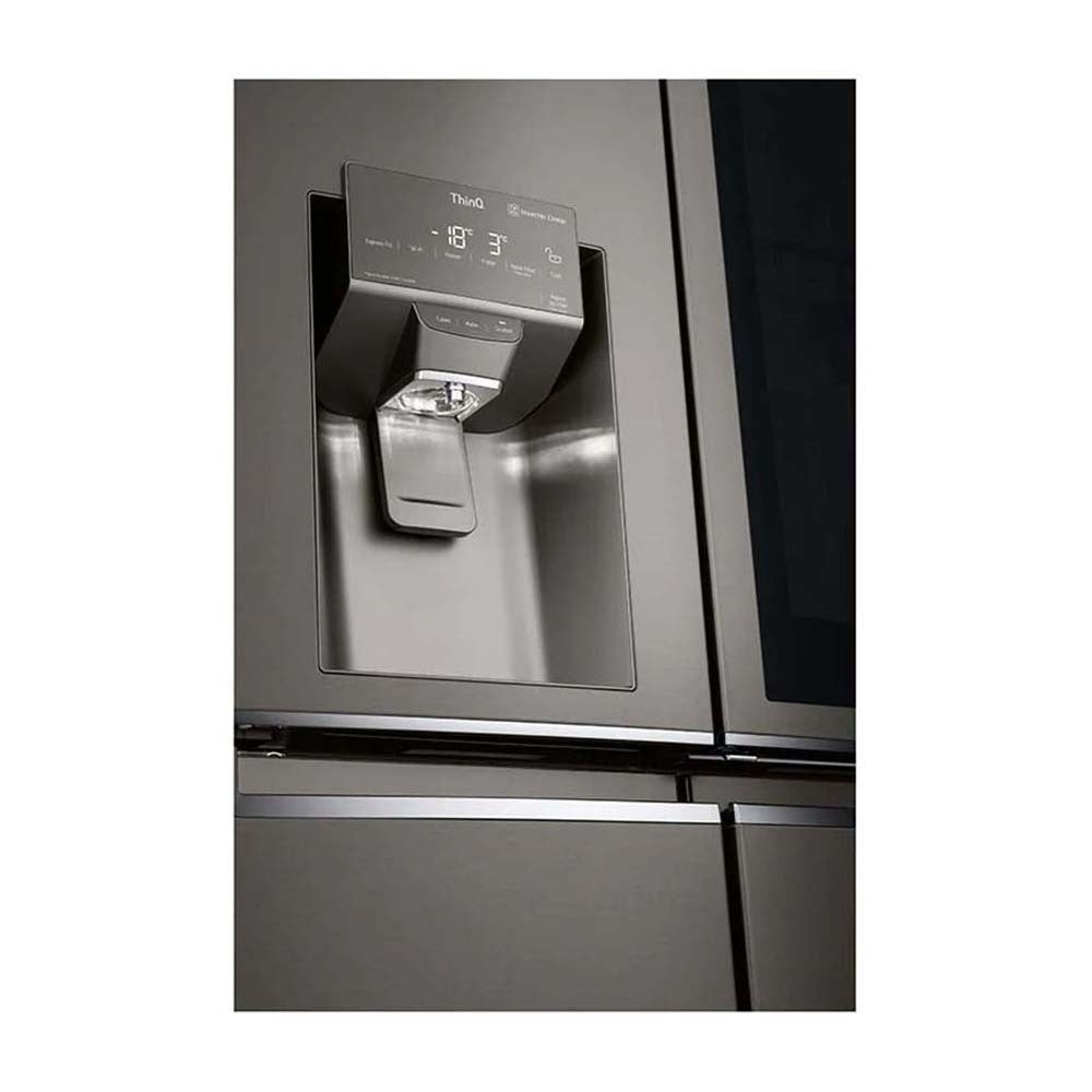 LG 637L InstaView French Door Fridge Black Steel GF-V706BSL, Water dispenser view