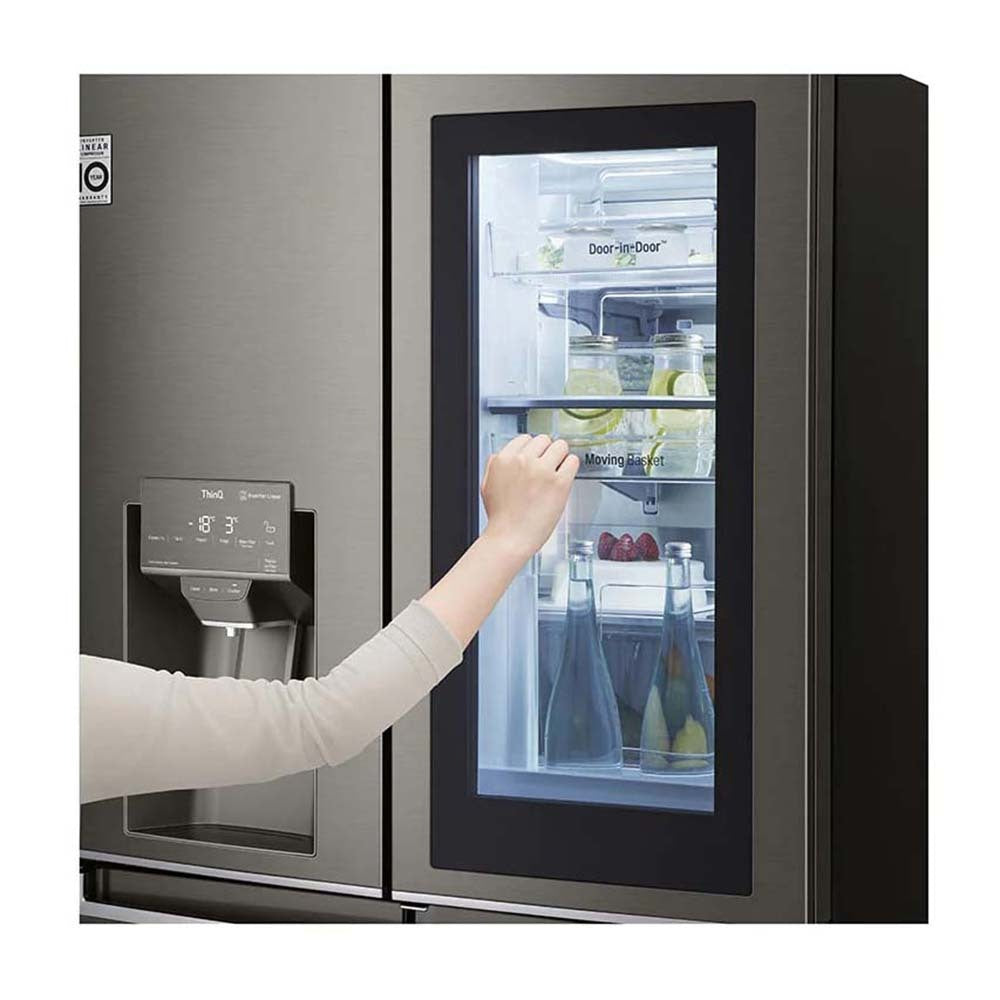 LG 637L InstaView French Door Fridge Black Steel GF-V706BSL, Front left view