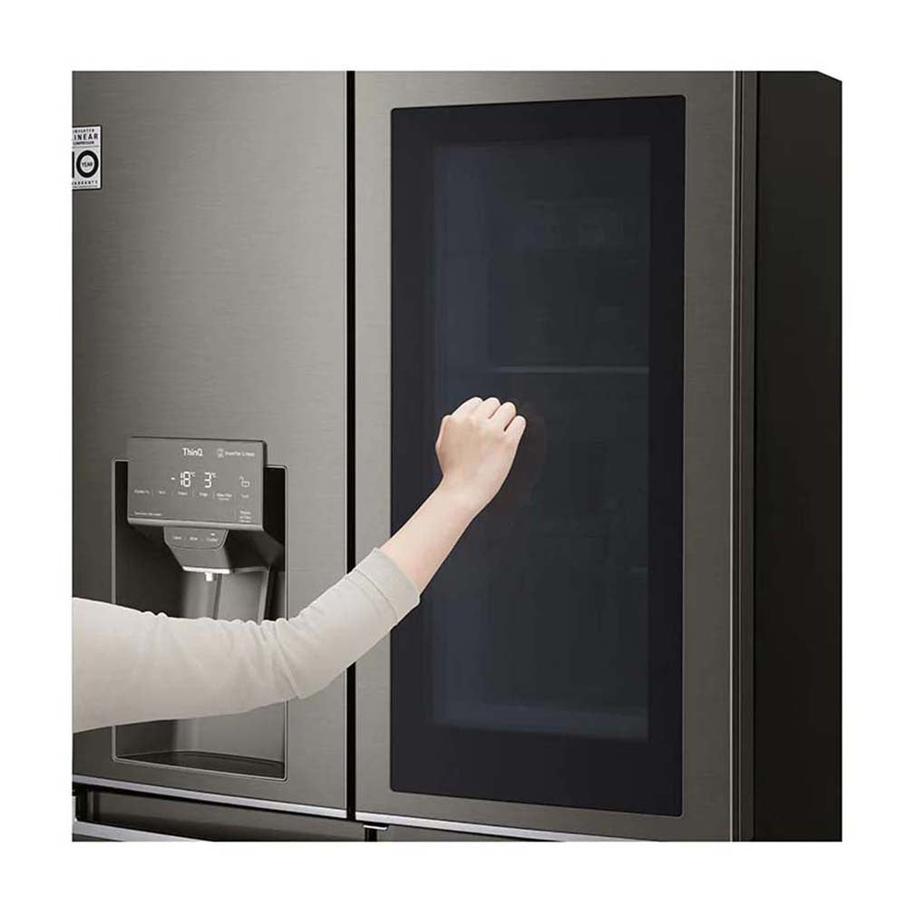 LG 637L InstaView French Door Fridge Black Steel GF-V706BSL, Front left view