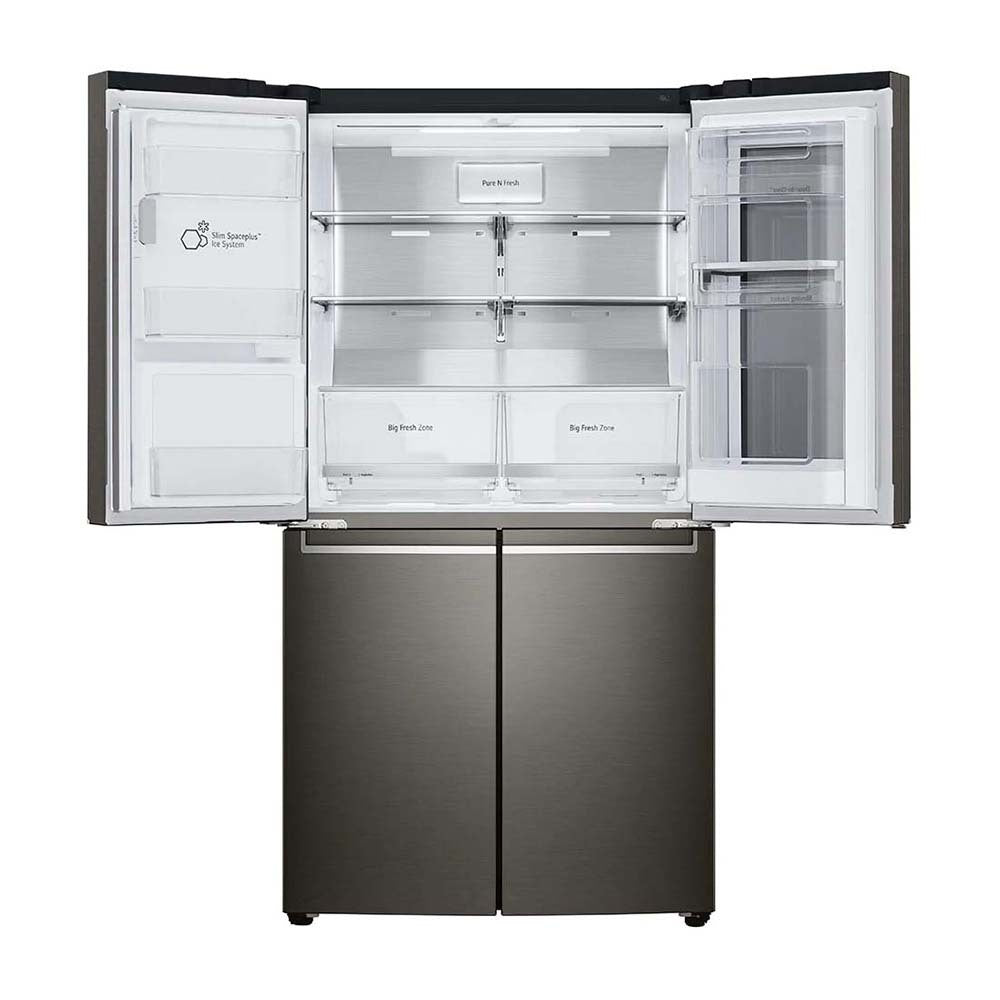 LG 637L InstaView French Door Fridge Black Steel GF-V706BSL, Front view with top doors open