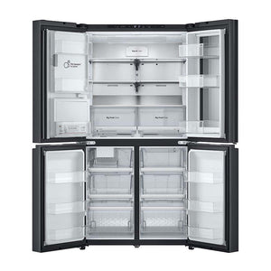 LG 847L InstaView French Door Fridge Matte Black Steel GF-V900MBLC, Front view with open doors