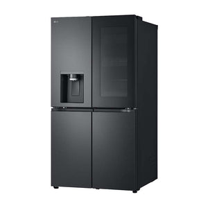 LG 847L InstaView French Door Fridge Matte Black Steel GF-V900MBLC, Front left view