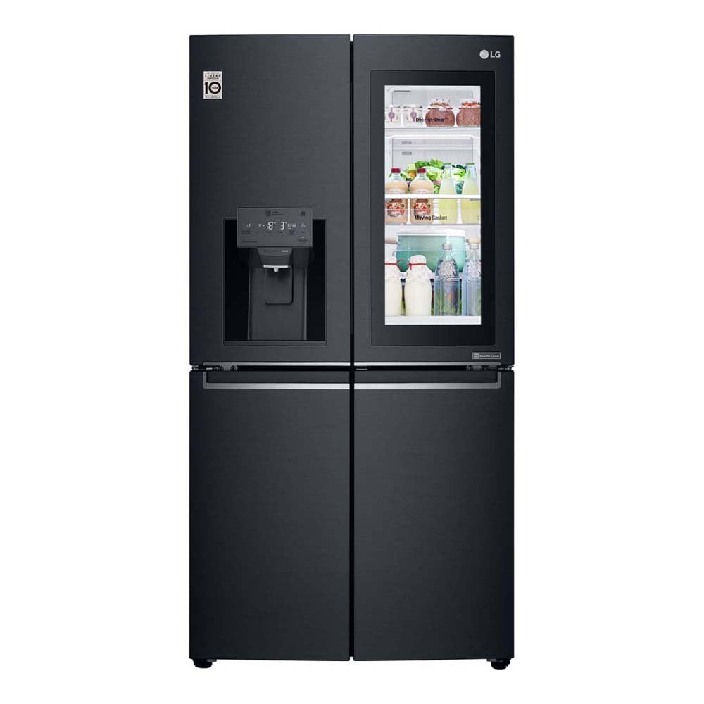 LG 852L InstaView French Door Fridge Matte Black GF-V910MBL, Front view