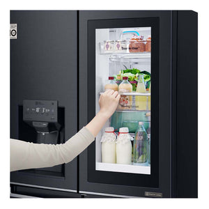 LG 852L InstaView French Door Fridge Matte Black GF-V910MBL, Top door view