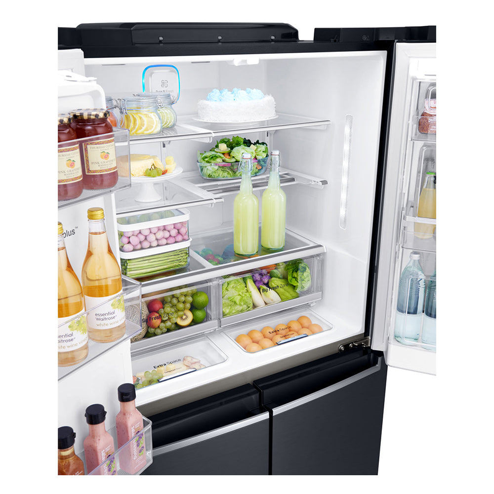 LG 910L InstaView French Door Fridge GF-V910MBSL, Glass shelf and vegetable crisper drawer view 