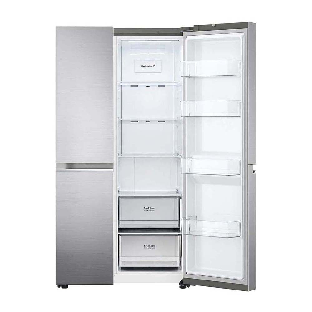 LG 655L Side By Side Fridge Stainless Steel GS-B655PL, Front view with doors open