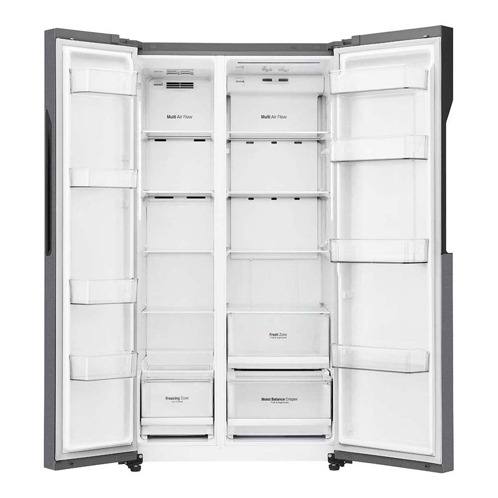 LG 679L Side By Side Fridge Dark Graphite GS-B680DSLE, Front view with open doors