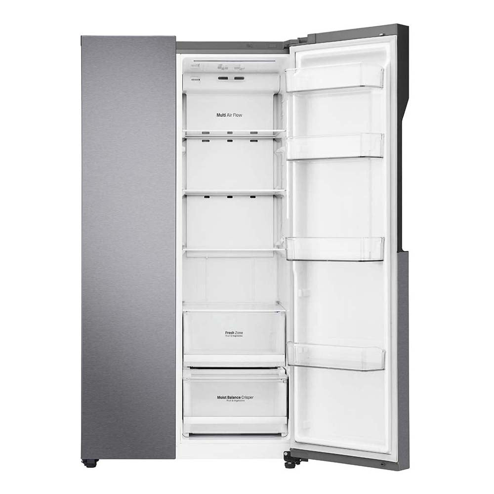 LG 679L Side By Side Fridge Dark Graphite GS-B680DSLE, Front view with open door