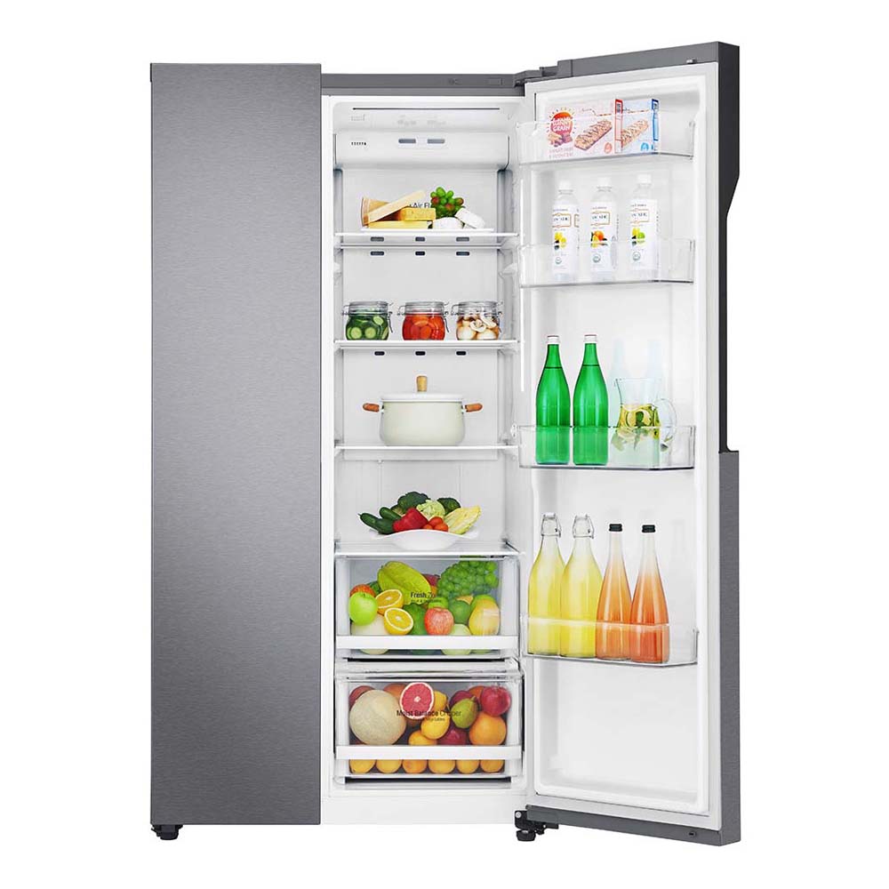 LG 679L Side By Side Fridge Dark Graphite GS-B680DSLE, Front view with open door